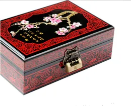 2層の漆器の中国の装飾的な木製のヴィンテージ収納ボックスの宝石類を引き抜くジュエリーセット箱の結婚式の誕生日ギフト化粧品箱