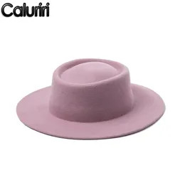 Skąpy brzeg kapelusze wełniane wełny fedora fedora czapka zima elegancka dama elegancka 100% kobiety różowe temperament312p