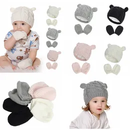 Baby Gloves Beanie Hat Set Newborn Winter Mittens for Kids Baby Toddler Children Knitted Warm Fleece Lined Thermal for Boy Girl 0-18M FF4458