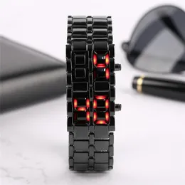 Fashion Men Watch Mens Watches Full Metal Digital Wrist Watch Red LED Samurai for Men Boy Sport Simple Watches relogio masculino13218