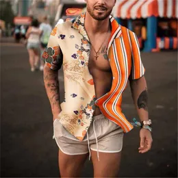 2020 Anglia Styl Męskie Etniczne Drukowane Stojak Kołnierz Pasek z krótkim rękawem Loose Hawaiian Henley Koszula Hawajska Koszula S-3XL