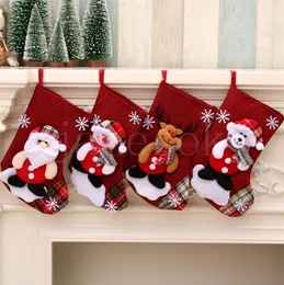 Julstrumpor Julgran Ornament Santa Claus Elk Plaid Christmas Stocking Candy Socks Bags Xmas Dekorationer Presenter Bag da965