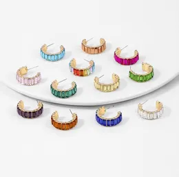 NOVITÀ Orecchini a cerchio con strass arcobaleno per le donne Orecchini a forma di cristallo Huggie Gioielli di moda Orecchini a cerchio abbagliante 12 colori Epacket gratis