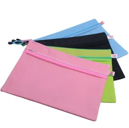 Mesh file bag waterproof canvas zipper pencil case double-layer material office school supply stationery bag students document bags A4 A5 A6