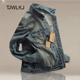 Tjwlkj jesień męskie dżinsowe kurtki płaszcz wysokiej jakości kowbojska modna moda bombowiec jean kurtki retro casual slim streetwear