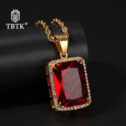 TBTK Trendy Stainless Steel Cubic Zirconia Square Gem Pendant Necklace Men Gold Chain Multicolor Iced Out Charms Jewelry Fashion1472758