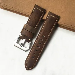 Watchband for Men يشاهد 44 ملم جودة عالية 24 ملم بني داكن مجنون الحصان جلد أصلي حزام فاخر ساعة حزام حزام