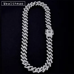 15mmアイスアウトProng Miami Curb Cuban Link ChainsネックレスCtystalフルラインストーンヒップホップジュエリーネックレスメンズチェーン