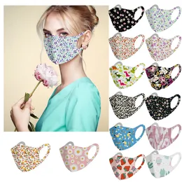 DHL Ice Silk Bomull Varm Luftlager Stickad Designer Masker 3D Broken Flower Printing Face Mask Tvättbara Svart Tunna Masker