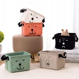 Cotton Linen Storage Basket Folding Cartoon Desktop Storage Box Large Capacity Durable Home Sundries Books Storage Baskets HHE1375