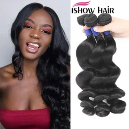 Ishow 10a Norek Brazylijski Ciało Prosto Loose Deep Water Human Włosy Wiązki Nieprzetworzone Human Hair Extensions Peruwiańskie Włosiane Wiązki