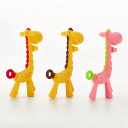 3 Colors Food Silicone Baby Teethers Toys Cute Giraffe Teething Ring Silicone Chew Dental Care Teethers Toys Gift For Baby Infant