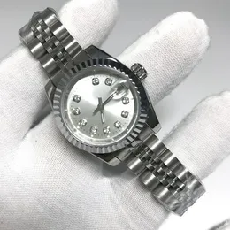 Luxury Diamonds Watch 28 mm Dame Watchs Automatyczne przemieszczanie się Data Pasku ze stali nierdzewie