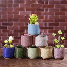 Ice Cracked Mini Ceramic Flower Pot Colorful Cute Flowerpot For Desktop Decoration Meaty Potted Plants Planters 8 Colors