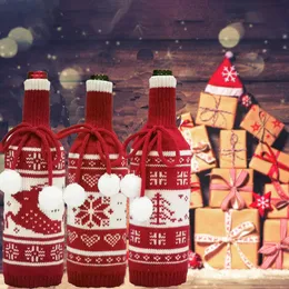 新しいクリスマスニットワインのボトルカバークリエイティブな木エルクスノーフレークニットクリスマスワインボトルカバーデコレーションクリスマスの装飾