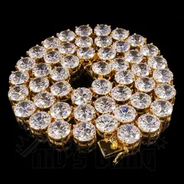 14 K Altın 1 Satır 4mm 6mm 8mm 10mm Simüle Lab Diamond Out Buzlu Tenis Zinciri Hip Hop Yuvarlak ZirkonyaYenni Zincir Kolye