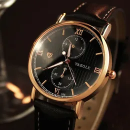 YAZOLE Brand montre homme Two Eyes Fashion Luminous Men's Watches Leather Belt Dress Wrist Watch Men zegarek meski