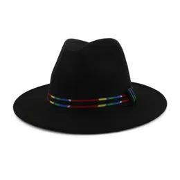 Män Kvinnor Jazz Hard Felt Fedora Panama Wide Brim Felt Hat Striped Band Dekorerad Unisex Formell Top Hat Chapeau Trilby