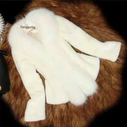 Kvinnors Imitation Mink Coat Short Design Overcoat Fox Fur Collar Womens Toppar och Blusar Y200926