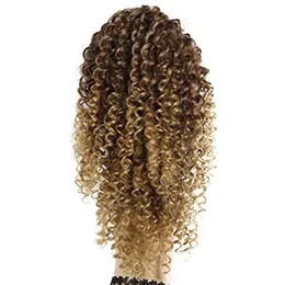 Mongolian Kinky Curly Ombre Honey Blonde Wraps Drawstring Clip In On Ponytail Extensions Ombre Drawstring Hair Pieces 120g