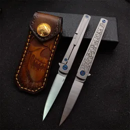 Promotion MS3 Flipper Folding Knife M390 Satin Blade CNC TC4 Titanium Alloy Handle Ball Bearing Knives With Leather Sheath