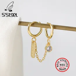 S'STEEL 925 Sterling Silver Hoop Earrings For Women Simple Circle Zircon Earings Gold Pendientes Plata De Ley 925 Mujer Jewelry