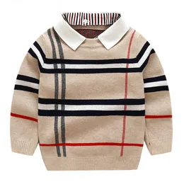 Детские свитера, осенний клетчатый свитер для маленьких мальчиков, вязаный пуловер с длинными рукавами из двух предметов для мальчиков, детская одежда, От 2 до 7 лет