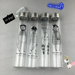 Transparent Bar Glass Cups Students Cartoon Slender Tube Compact Glass Bottle Portable Beverage Cup Drink Cups Container Customized VT1647