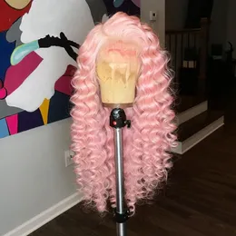 Ny stil Kinky Curly Lace Front Wig Pink Brazilian Full Wig Syntetisk Hair Wig Värmebeständig för svarta kvinnor