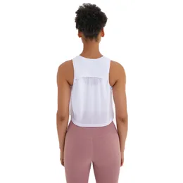 Yoga Short Sleeve Tank Tops Pleated rynkad ärmlös Vest Gymkläder Kvinnor som kör sportblus Skjorta Fitness All-Match Lu Yoga Top