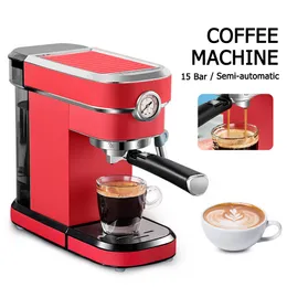 ITOP 15bar Semi-automatic Coffee Machine with Pressure Gauge Household Coffee Maker Built-In milk frother 220V Red Black