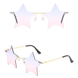 Pentagonal Star Solglasögon Kvinnor Skugga Ocean Lines Rimless Mångsidig Solglasögon Cool Designer 5 Färger Partihandel