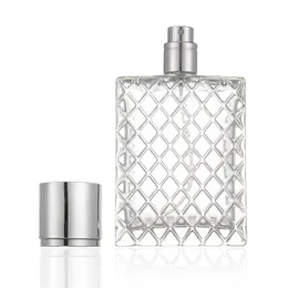 100mlの透明なガラスボトルグリッドデジーナー空の香水スプレーボトル香水アトマイザー補充可能なスプレー香水ボトル
