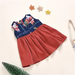 Babykläder 2021 Jul Barnkläder Santa Claus Elk Snowflake Klänningar Julgran Print Dress Princess Dress Kids Kläder