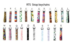 29 styles Wristband Keychains Floral Printed Key Chain Neoprene Key Ring Wristlet Keychain Party Favor 300pcs