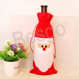 Julprydnader 32 * 13 cm Santa Claus Red Wine Bottle Cover Xmas Party Decorations Presentpåse Champagne Vin Säck BH4139 TYJ