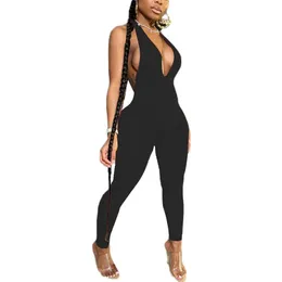 Women Jumpsuits Rompers Sexy Deep V Neck Backless Jumpsuit Lady Summer Casual Fitness Sleeveless Leggings Bodycon Rompers