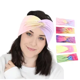 Nya Tie-Dye Bomull Huvudband för Kvinnor Twist Elastic Hairband Sport Headband Yoga Turban Headwrap Girls Hair Tillbehör