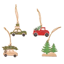 Car Ornaments Christmas Small Tree Hanging Pieces Wooden Creative Pendants Elk Cabin New Christmas Festival Holiday Decorations #2