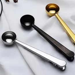 Stainless Steel Ground Coffee Measuring Scoop Spoon With Bag Seal Clip Black Gold Silver Color Ice Cream Ground Spoon LX3184