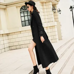 Горячая распродажа одежда зима новая черная ткань пальто культивирует мораль елочка женское над-на колено 977 супер длинное пальто
