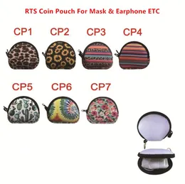 EU Stock multifuncional Neoprene pequeno Coin Purse Coin Purse face Titular Máscara Para fone de ouvido Sacos Zipper Mude a bolsa Zipper com chaveiro