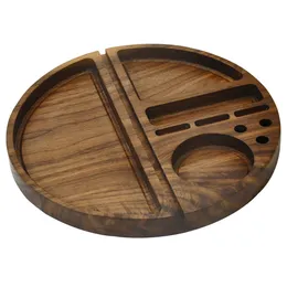 Round Shape Wooden Rolling Tray With Groove Diameter 218 MM Natural Wood Tobacco Roll Tray Cigarette Tobacco Rolling Tool