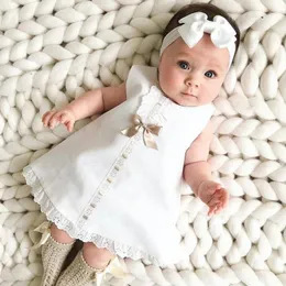 Bow Infant Baby Girls Flower Dresses Christening Gowns Newborn Babies Baptism Clothes Princess Birthday White Baby Girls Dress