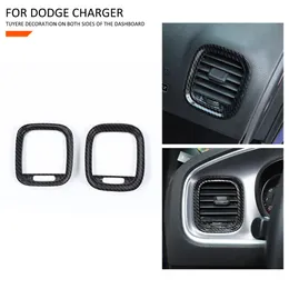 Dodge Charger 2011+インテリアアクセサリー用ABSカーボンファイバーフロントエアベントカバーACアウトレットトリムキット