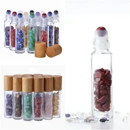 12 Style 10 ml Essential Oil Diffuser Clear Glass Roll on Perfume Bottles Natural Crystal Quartz Stone Grain Roller Ball Bottles T9I00167
