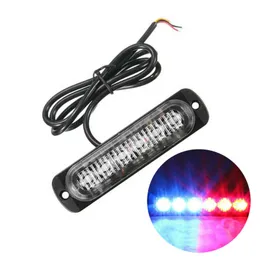 1x Red Blue 6 LED Slim 12V 24V 24LED Strobe Light Car Moto Trucks LED Side Marker Lamps Flashing Warning Light Bulbs Lamps