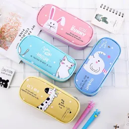 Storage Bags Large Capacity PU Leather Cute Cartoon Animal Kids Gift Pencil Case Pen Boxes Multifunction Stationery Supplies 1Pcs