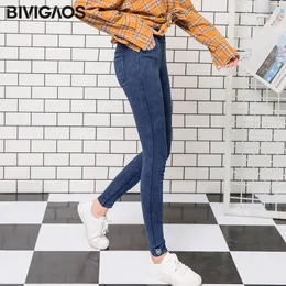 Bivigaos المرأة الخريف جديد وضع العلامات Jeggings نحيل ضئيلة ارتديه هول جينز طماق للنساء جينز سروال رصاص زائد الحجم LJ201030