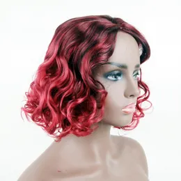 14inches Curly Syntetic Wig Burgundy Simulering Mänskliga hår Parykor för svartvita kvinnor Perruques K58a